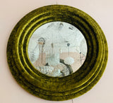 Small Round Wall Mirror in Green Velvet