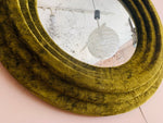 Small Round Wall Mirror in Green Velvet
