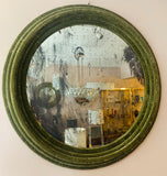 V. Large Round Wall Mirror in Green Velvet