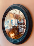 V. Large Round Wall Mirror with a Pale Blue Velvet Frame