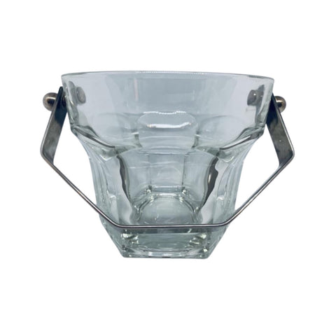 Vintage Glass Ice Bucket Silver Plate Handle