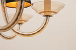 1960s Czech Amber 8 Arm Glass chandelier with Shades